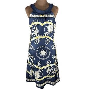 J. McLaughlin | Dresses | J Mclaughlin Versace Style Navy And Gold Chain  Print Dress